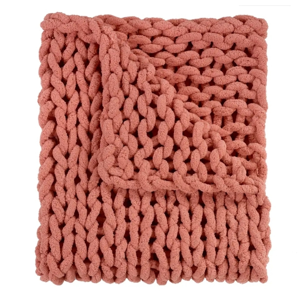 Coral Chenille Chunky Knit Throw
